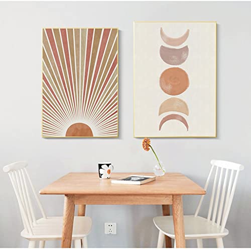 Tableau minimaliste soleil lune sans cadre pour art mural bohème