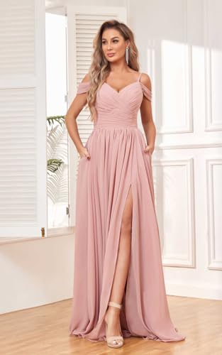 SOLODISH Off The Shoulder Bridesmaid Dresses Long Pleated Chiffon A Line Formal Evening Gown3