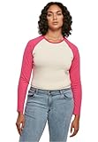 Ajuste: ajuste clásico Urban Classics Ladies Organic Cropped Retro Baseball Longsleeve Camiseta para Mujer, Multicolor (Whitesand/Hibiskus Pink), M