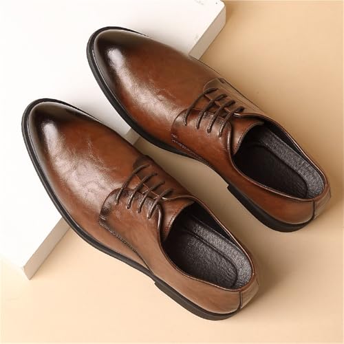 Men's Elevator Leather Dress Shoes Vintage Hong Kong Style Textured Business Formal Pointed Toe British Trendy Oxfords2
