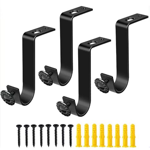 Hwtcjx Soporte de Barra de Cortina Ajustable, 4 Piezas Soporte de Metal para Barra de Cortina,Soportes de Poste de Cortina de Pared de Metal con Tornillos,Compatible con un diámetro máximo 28mm(Negro)