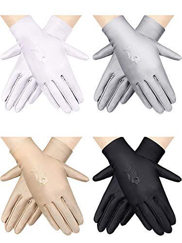 4 Pairs Women Sun Protective Gloves Sunscreen Gloves UV Protection Gloves Outdoor Driving