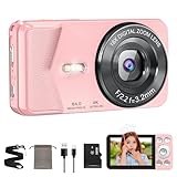 QZTCAMERA デジカメ 4K デジタルカメラ 小型カメラ 6400万画素 Type-Cケーブルでスマホ連動 タイムプラス録画機能 2.8インチ大画面 オートフォーカス 18倍デジタルズーム セルフタイマー ループ録画 LEDライト USB充電式 コンパクト ウェブカメラ機能 軽量 修学旅行/子供カメラ/初心者/入学式 三脚穴付き 日本語取扱説明書付き 32gカード付属 型番A59 (ピンク)