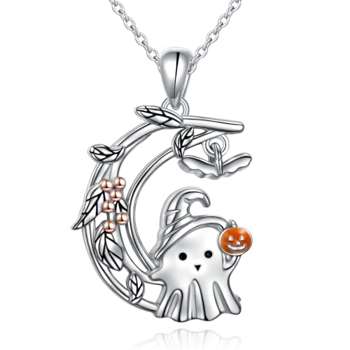 DAOCHONG Ghost Necklace 925 Sterling Silver Bat Necklace for Women