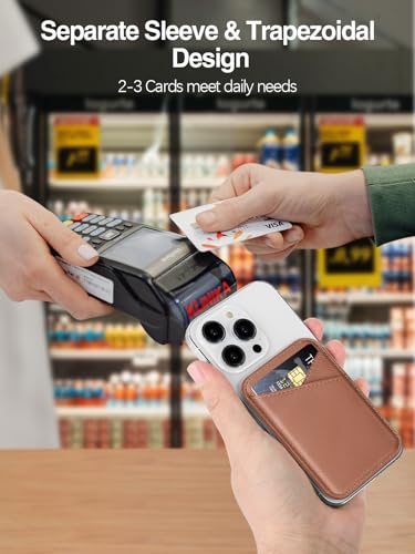 Image of Miroddi for MagSafe Wallet, Leather Magnetic Card Holder for iPhone 16 /15 /14 /13 /12 Series, 0.12 inch Invisible Ultra-Thin Magnetic Phone Wallet, 2 Independent Card Slot, RFID Blocking, Carbon Fiber Brown