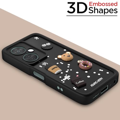 Image of Pikkme Back Cover for OnePlus Nord CE 3 Lite 5G / OnePlus Nord N30 5G | Cute Fun Cartoon 3D Bear Silicone Full Body Protection Bumper Cover (Black)
