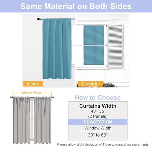Image of Simplebrand Ava Turquoise Short Blackout Curtains for Bedroom 54 Inches Long 2 Panels Set, Solid Thermal Insulated, Energy Saving Window Treatment Curtains Blackout Drapes, W40 x L54 Inch, Turquoise