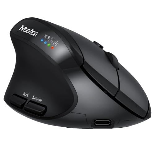 Image of MEETION Left-Handed Ergonomic Mouse, Wireless Mouse, Bluetooth Vertical Rechargeable Mice, 4 Adjustable DPI 800-2400, Bluetooth 5.2+5.2+USB Mouse for Windows /Mac, for Laptop /PC /iPad Bk