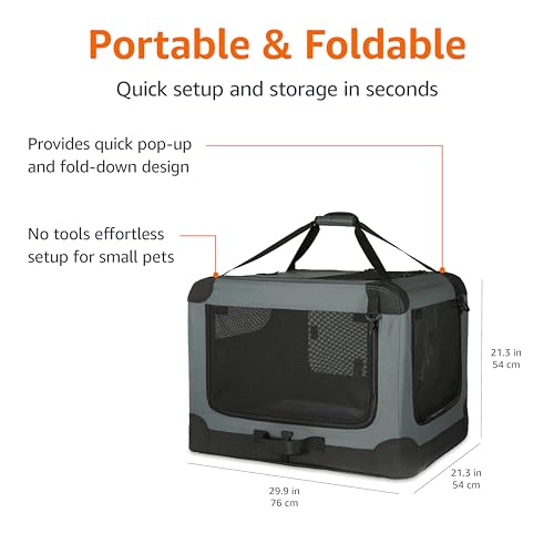Amazon Basics 4-Door Portable Folding Soft Dog Crate, Collapsible Travel Kennel for Cat, Dog, and Other Small Animals, Pop Up with Easy Transportation, Grey, M 30" x 21" x 21" - Image 5
