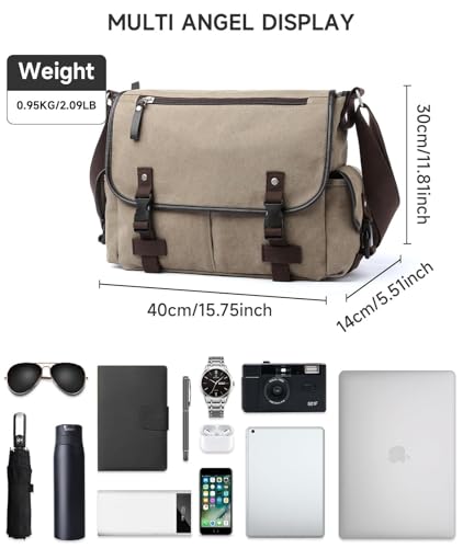 Vintage Canvas Messenger for Men Classic Satchel Shoulder Crossbody Multiple Pockets Anti theft Bookbag College2