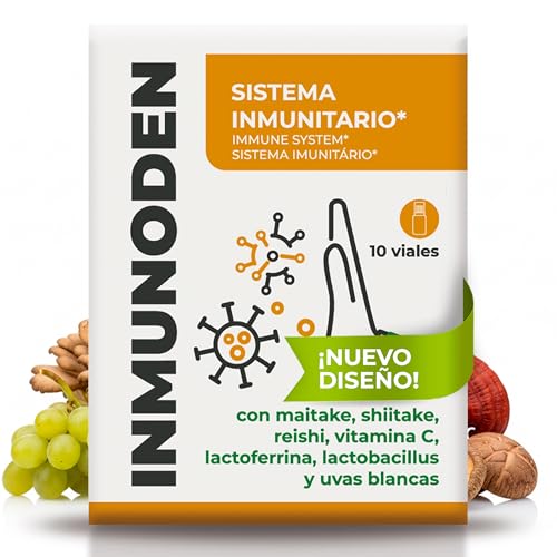 Soria Natural Inmunoden Viales - Protege las Defensas - Favorece la Flora Intestinal - Con Vitamina C, Uvas Blancas, Lactoferrina, Maitake, Shiitake y Reishi - Caja con 10 Viales de 11 ml