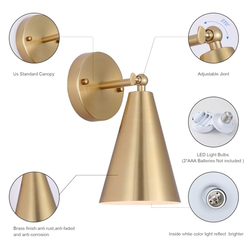 Mwz W-XL115 Gold Battery Operated Wall Sconces Set Of Two,Wireless Indoor Led Lighting thumb #2