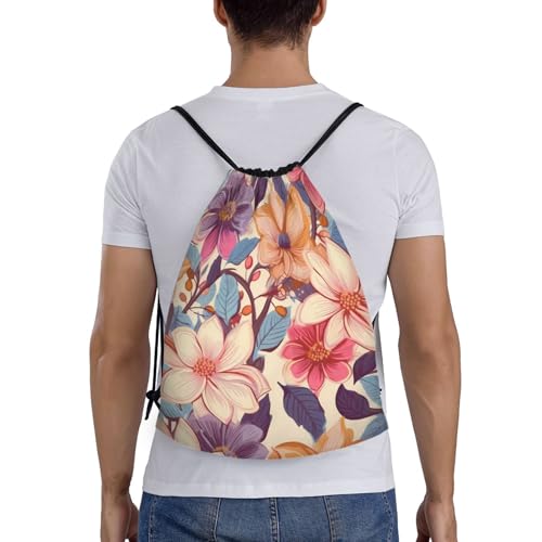 Drawstring Bag Lightweight Small Gym Bag for Women Flowers Pattern Soccer Backpack for Sports Travel2