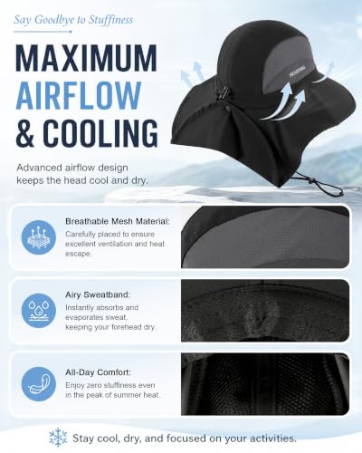 Image of Sun Hat UPF50+, Breathable Wide Brim Bucket Hat Outdoor for Hiking Garden