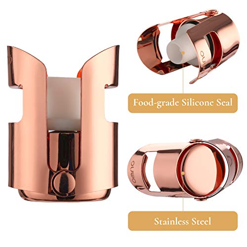 Stainless Steel Champagne/Sparkling Wine stopper by OUWO, Superior Leak-Proof Bubble Retaining Ability, No Spill. Designed for Champagne, Rose or Other Types of Sparkling Wine (2 Pack of Rose Gold)