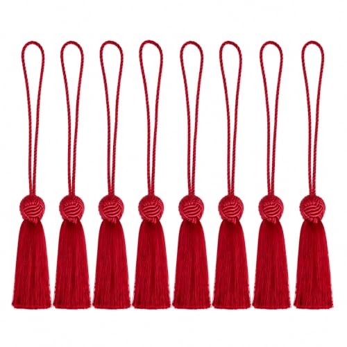 Image of BEL AVENIR 8 Pcs Elegant Polyester Key Tassel Colorful Craft Tassels Charms | Key Tassel for Christmas Tree, DIY Craft Garland Project, Wedding Home Party Decorations, Small Tassel (Red)