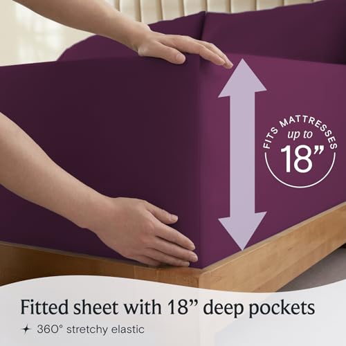Image of LuxClub Twin XL Sheets - Soft Twin Bed Sheets for-Boys-and-Girls-4 PC Deep Pockets 18 inch Eco Friendly Wrinkle Free-Kids-Fitted Sheets Machine Washable Hotel Bedding Silky Soft - Eggplant Twin XL