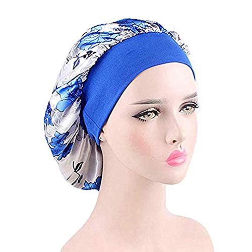 Wide Band Bonnet Night Sleep Cap Sleeping Head Cover for Women Girls (White Floral)