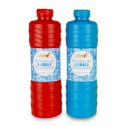 abeec Premium Bubble Solution 2 x 1L with Bubble Wands Refill Mixture for Bubble Machines Guns and Wands Giant Outdoor Bubbles for Kids Garden Party and Summer Fun Ages 5+