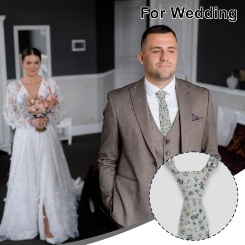 Image of Luckyvestir Ties for Men, Sage Green Cotton Floral Tie 2.76 inch Flower Printed Men's Neckties for Wedding /Groomsmen /Suit /Party