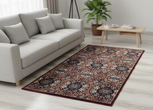 Image of Premium Runner Carpet, Vintage Medallion Pattern, Non Slip, Thick, Ideal for Bedroom, Living Room & Entryway, 3x5 Feet Maroon Multi Color