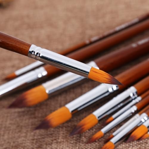 13 Pcs Long Handle Large Paint Brushes Set with Premium Quality Synthetic Sable Hair for Acrylic Watercolor Oil Gouache Painting by Art Students, Professionals and Artists (Round)
