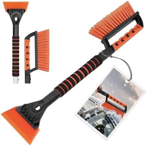 TidyBliss Snow Brush and Ice Scraper for Car Windshield, 24.8 inches Aluminum Frost Remover with Ergonomic Foam Grip for SUV Truck Glass Window (Orange)