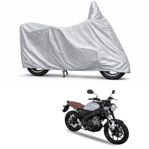 Image of 100% Waterproof Two Wheeler Body Cover Multi Layered Fabric Designed for Yamaha XSR 155 | Belt Buckle Lock | Silver Mag