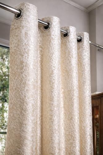 Image of Cream Velvet Blackout Curtain for Door & Window, 5 Feet Long, 70% Room Darkening, Thermal Insulated Heavy Drape, Soft Velvet Fabric, Set of 1 (152 * 121cm, Cream)