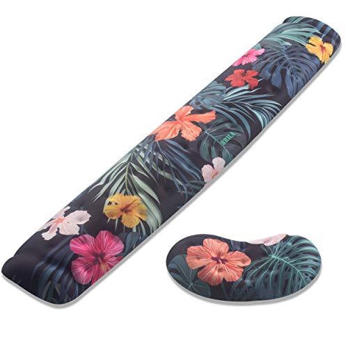BRILA Memory Foam Mouse & Keyboard Wrist Rest Support Pad Cushion Set for Computer, Laptop, Office Work, PC Gaming - Massage Holes Design - Easy Typing Wrist Pain Relief (Floral Leaves) by BRILA - Used condition - CA$10.88