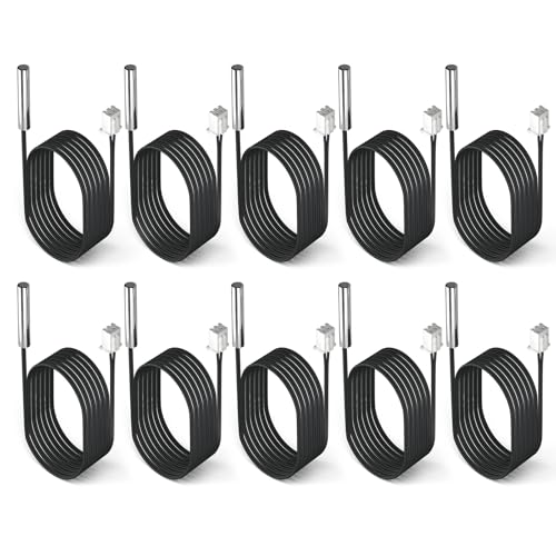 Image of DROK 10K Temperature Sensor Probe, 10pcs 1 Meter Waterproof Temp Sensor Probe, Stainless Steel 3950 NTC Temp Sensor Probe, Digital Temperature Transmitter Extension Cable