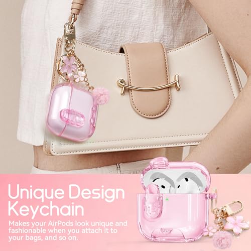 Image of for AirPods 4 Case 2024 with Safety Lock,Clear Pink | Clear Case with Phone Stand & Cleaner Kit,Cute Floral Chain for Women Girls,Soft TPU Protective Cover,Shockproof