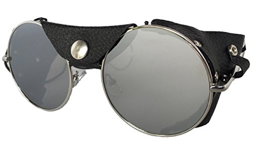 Round Lens Motorcycle Sunglasses (Chrome Frames, Flat Lens Mirror)