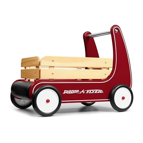 Radio Flyer Classic Walker Wagon, Sit to Stand Toddler Toy, Wood Walker, For Ages 1-4, Red Cover