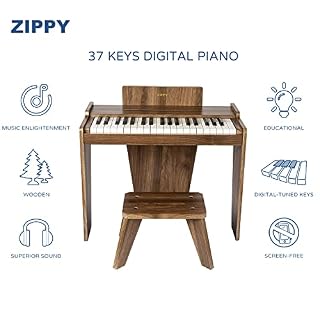 ZIPPY Kids Piano Keyboard, 37 Keys Digital Piano for Kids, Music Educational Instrument Toy, Wood Piano for 3+ Girls and Boys (Walnut Basic) – Image 2