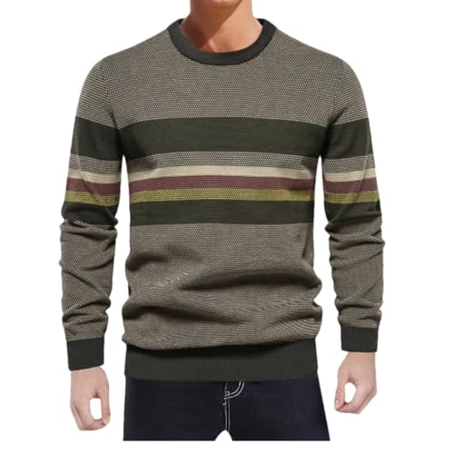 Men's Pullover Knitted Sweater Retro Top Slim Fit Round Neck Striped Knitted Sweater4