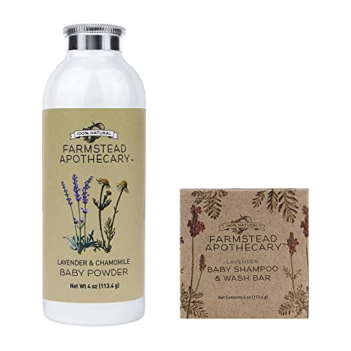 Farmstead Apothecary 100% Natural Baby Powder (4 oz) and Baby Shampoo & Wash Bar (4.5 oz) with Organic Tapioca Starch, Non-GMO Sodium Cocoate (Coconut), Organic Jojoba Seed Oil (Bundle) Farmstead Apothecary 100% Natural Baby Powder (4 oz) and Baby Shampoo & Wash Bar (4.5 oz) with Organic Tapioca Starch, Non-GMO Sodium Cocoate (Coconut), Organic Jojoba Seed Oil (Bundle)