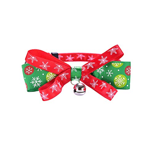 Boodtag Weihnachts- Halsbänder mit Glöckchen, für Hunde und Katzen, verstellbar, mit Schnee- Druck, schöne Schleife, Größe XL-8
