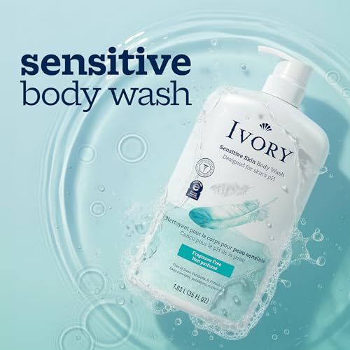 Image of Ivory Sensitive Body Wash, Fragrance-Free, Designed for the Whole Family, Gentle Formula, Free of Dyes Heavy Perfumes Parabens Phthalates & Silicones, Designed for Skin's pH, 35 oz
