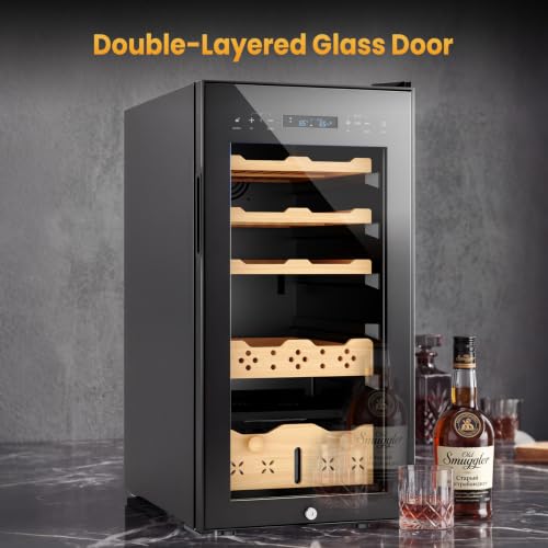 Image of 86L Electric Humidor, Stainless Steel Humidor Cabinet with Powerful Compressor Cooling, Dual Temp & Humidity Control,Touchscreen LED Display with Blue Light & Security Lock, Holds Up to 700 Pieces