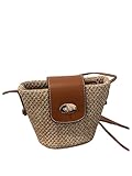 MakeMeChic Women's Straw Bucket Bag Mini Twist Lock Single Strap Beach Bags Crossbody Handbag Khaki One-Size