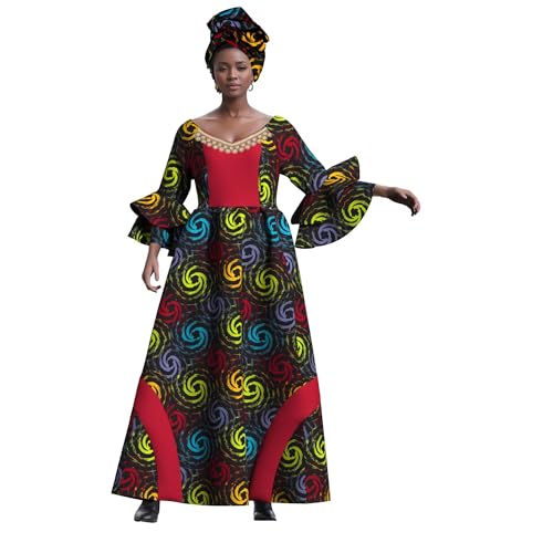 Image of iooiooi Womens African Print Party Maxi Dress Tradition Dashiki Ankara Long Dress & Headwrap