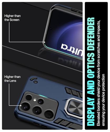 Image of WOW IMAGINE Shock Proof Back Case Mobile Cover for Samsung Galaxy S23 Ultra 5G | Back Cover Case (Tough Armor | Hybrid PC + TPU | Ring Holder & in-Built Kickstand | Blue)
