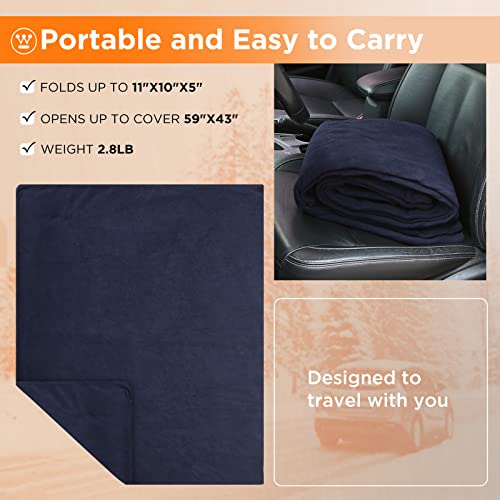 Image of Westinghouse Heated Car Blanket, 12-Volt Electric Blanket for Car, Truck, SUV, RV, Portable Heated Throw for Camping, Navy, 59 inch x 43 inch