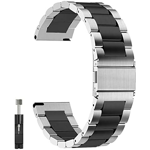 QUNDAXI 24mm Quick Release Watch Band 14mm 16mm 18mm 20mm 22mm 24mm luxury Stainless steel metal Watch Bands for Men and Women (24mm, Silver and Black) Cover