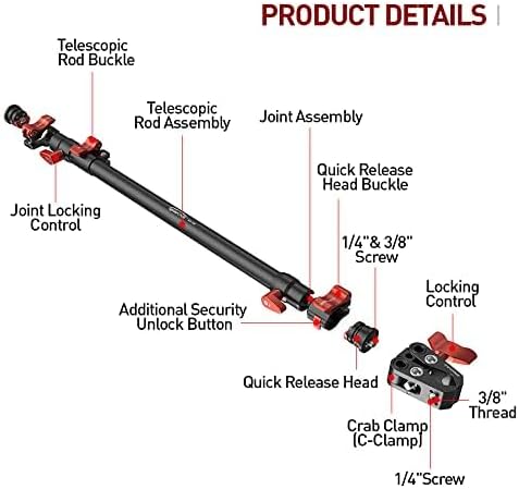 Miniatura 4 de IFOOTAGE Brazo de soporte deslizante con abrazadera Super C, brazo mágico grande de 32 pulgadas, para trípode de cámara y monopie, Shark Slider Nano