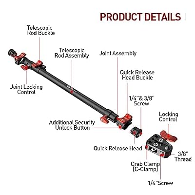IFOOTAGE Slider Support Arm with Super C Clamp,32inch Large Magic Arm,for Camera Tripod & Monopod,Shark Slider Nano 2,Detachable Structure(One Pcs)