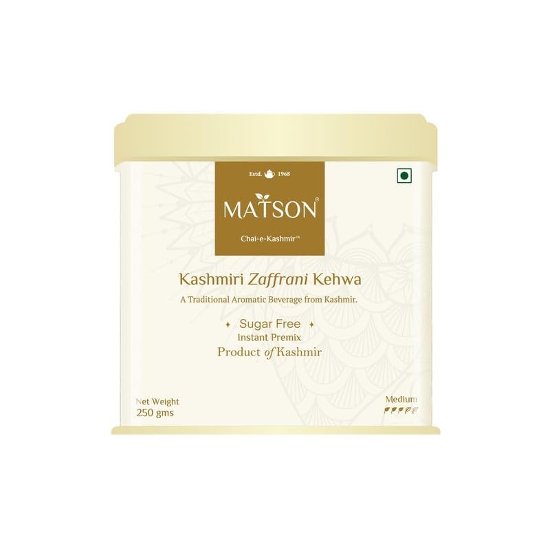 Matson Kashmiri Zaffrani Kahwa Sugar Free | Instant Premix Powder | 250 gm | Saffron | SugarFree Kehwa | Kashmiri Kahwa | Shahi Kehwa | Saffron Tea | Qahwa |Sugar Free
