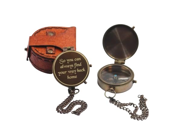 So You can Antique Brass Compass with Stamped Leather Case - 2 Inches Engraved with Inspiring Quote - Engraved Compass Romantic Gift Ideas for Him - Husband Gifts from Wife for Men-image-0