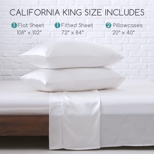 Image of MR&HM Satin Bed Sheets, California King Size Sheets Set, 4 Pcs Silky Bedding Set with 15 Inches Deep Pocket for Mattress (California King, White)